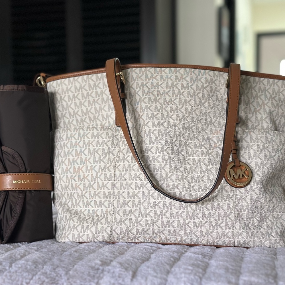Michael Kors Cream and Brown Monogram Tote